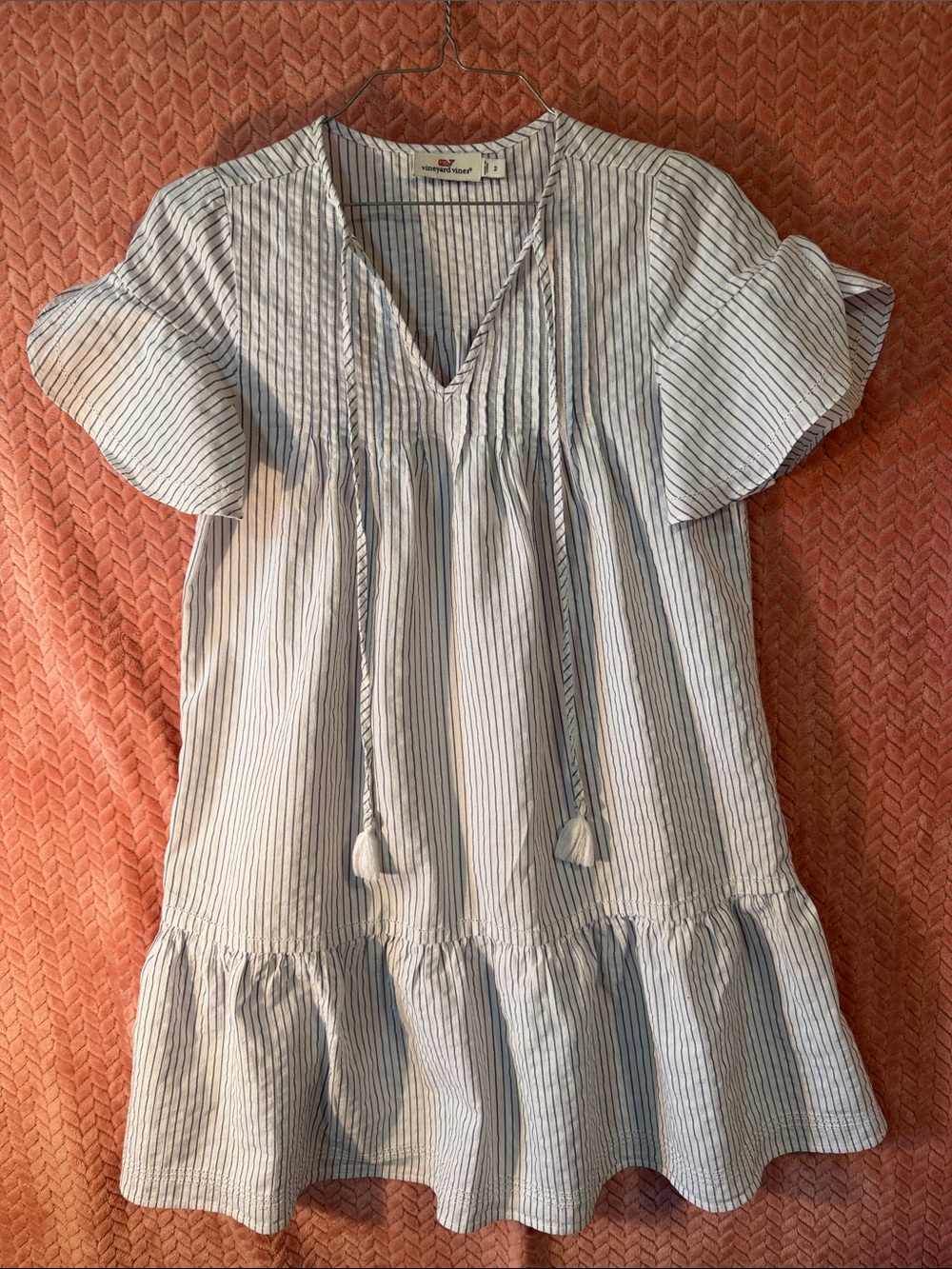 Striped Blue & White Dress with Tassel Ties - vineyard vines